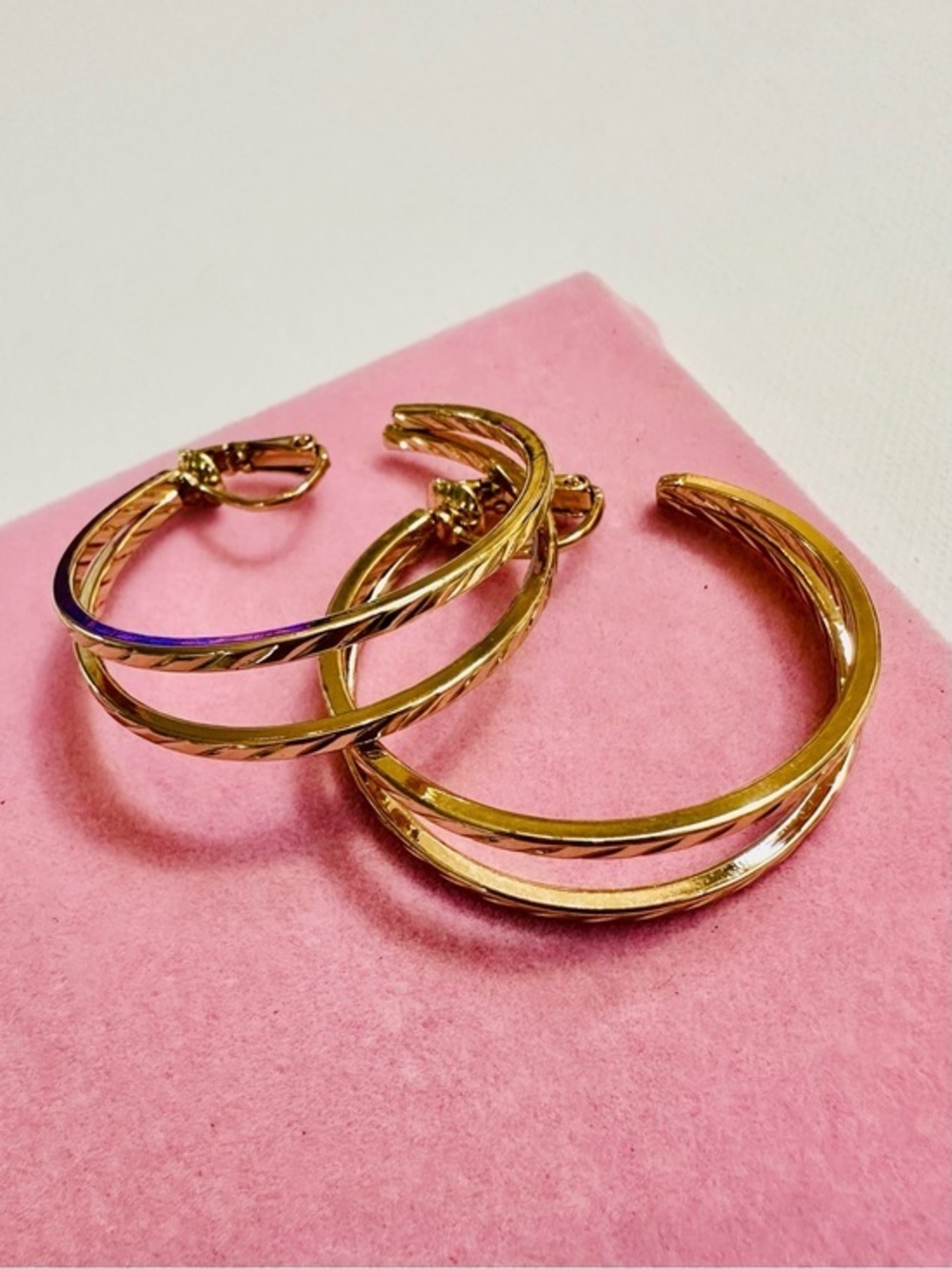 Gold Tone Double Hoop Clip On Earrings